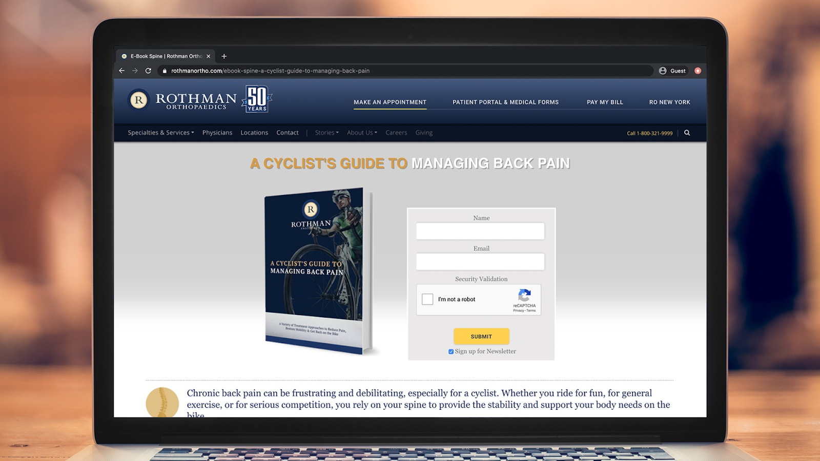 Rothman Website with an ebook on the screen. 