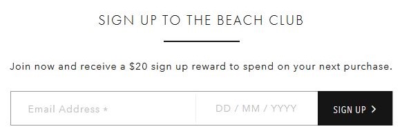 Simple sign up form example for a beach club.