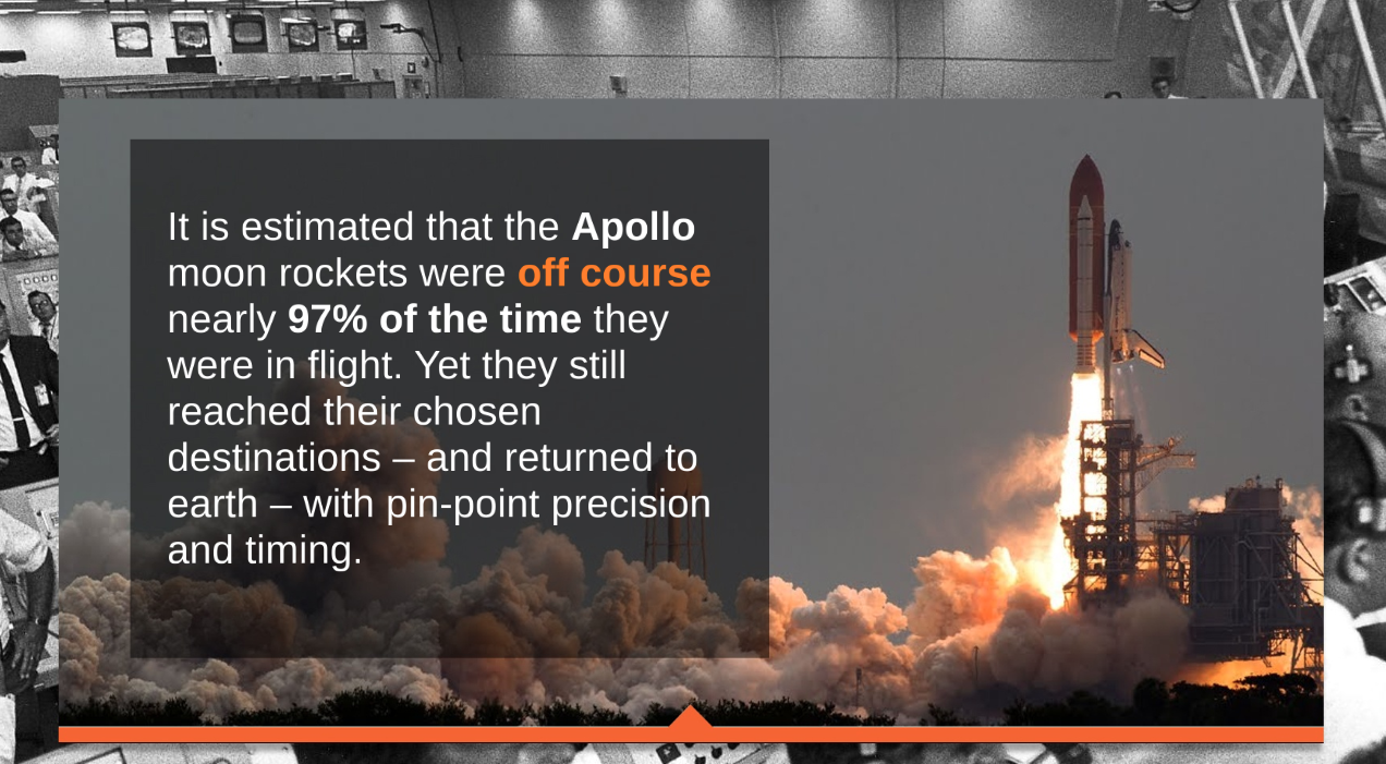An image of the Apollo Rocket appears next to text explaining that constant course corrections were made along its journey.