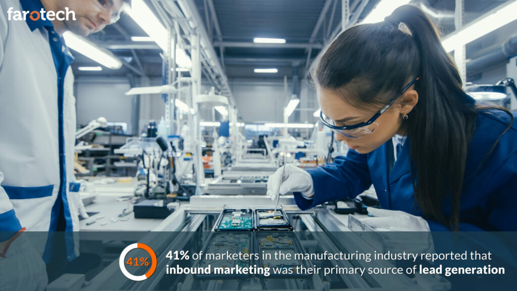 woman working with statistics “41% of marketers in the manufacturing industry reported that inbound marketing…”