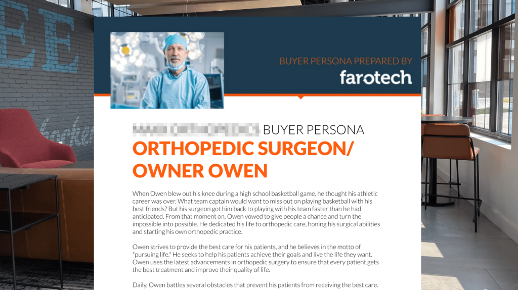 A buyer persona sheet describing an orthopedic surgeon